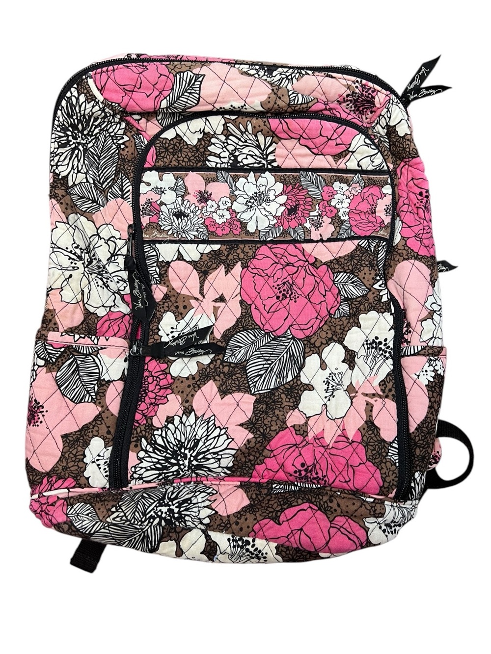 Vintage Vera Bradley Retired Mocha Rouge Pink Brown Floral Quilted Backpack Flaw